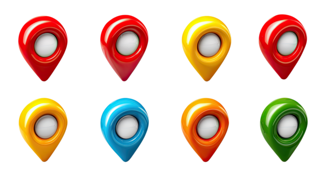 Pinpoint Destination: A collection of vibrant location markers, each a unique hue, perfectly positioned to guide your journey. Illustrating the ease of navigation