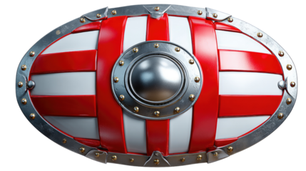 Ancient Shield's Protection: A captivating depiction of an aged shield, boasting a red and white striped pattern and central metallic boss. A symbol of valor and protection. 