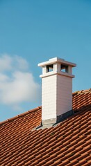Chimney on Tiled Roof Against a Blue Sky.