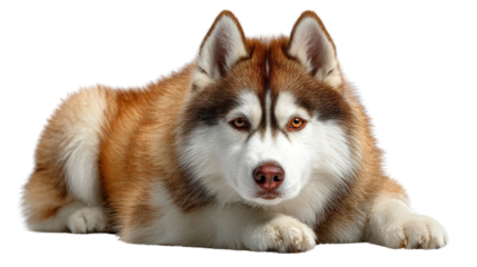 Majestic Husky's Calm: A striking Husky dog gazes serenely, its eyes reflecting depth and loyalty, embodying a serene moment.