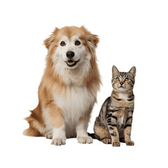 Obraz premium Cute dog and cat sitting together isolated on transparent background