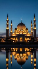 Majestic Mosque at Dusk - A Reflection of Faith and Tranquility.