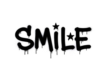 Graffiti Style Smile Word Art with Drip Effect and Star Accents.