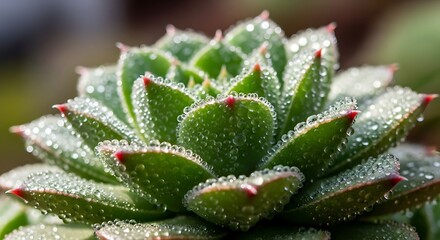 Dew-Kissed Succulent - A Close-Up of Natures Geometry.