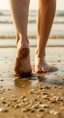 Barefoot Serenity - Walking on a Sandy Beach at Sunset.