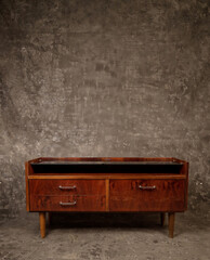 vintage furniture and accessories on a dark background