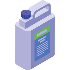 Light Purple Plastic Industrial Chemical Container With Blue Cap and Green Label Isolated On White Background