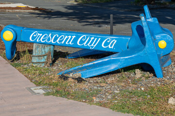 Sign for Crescent City California on an anchor