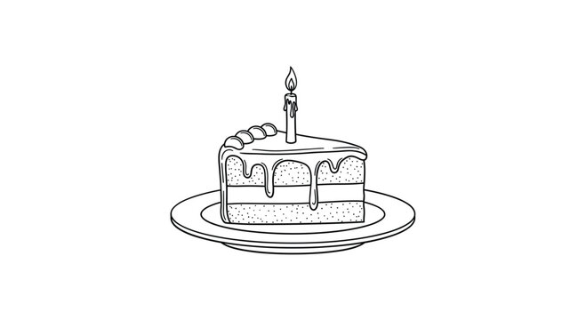 Simple sketch of a birthday cake slice with candle