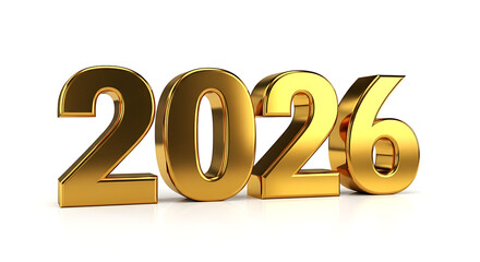 Gleaming golden numbers, representing the year 2026, stand prominently against white.