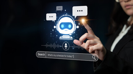 AI assistant with voice chat interface, combining smart chatbot, voice command, and AI-powered control search tools. Agentic AI assistant helps users search and chat naturally. Spline