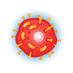 Fototapeta premium Detailed Illustration of a Red Virus Cell with Yellow Spikes and Internal Structures.