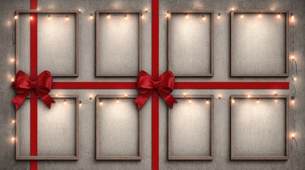 Rustic Christmas Photo Collage Template With Lights and Ribbons