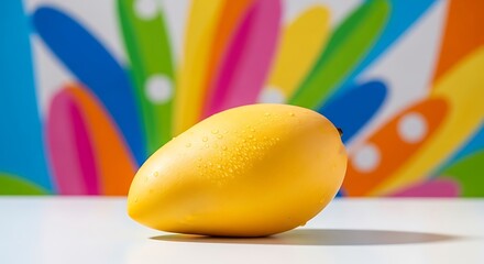 Ripe Mango on White Surface with Colorful Background.