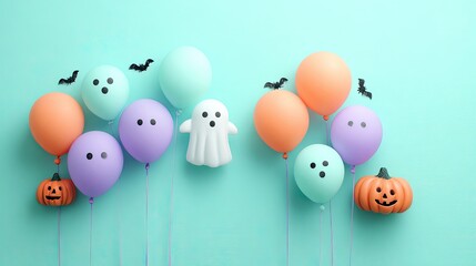 Festive Halloween Balloons with Ghosts and Pumpkins in Pastel Colors