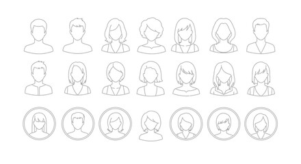 User Profile Avatar Silhouettes Vector Set: Framed & Unframed Icons