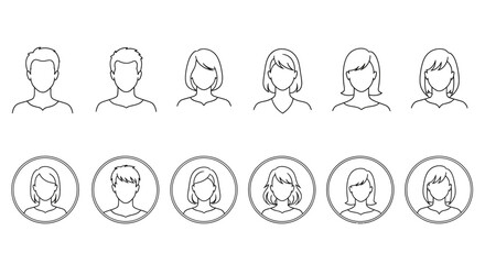 User Profile Avatar Silhouettes Vector Set: Framed & Unframed Icons
