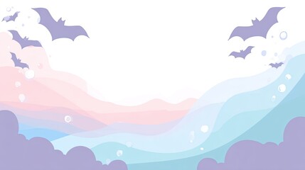 Scenic Halloween Background with Bats and Soft Color Waves