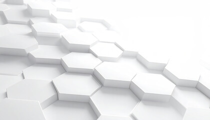 Fototapeta premium White hexagonal pattern with ambient lighting and subtle 3D effect creating modern abstract background with diagonal perspective and clean design