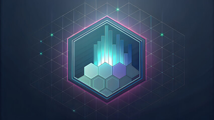 Abstract Blockchain Data Visualization Hexagon Network Concept in Elegant Blue Tones for Futuristic Technology and Finance