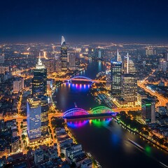 Ho Chi Minh City at Night - A Vibrant Urban Landscape.