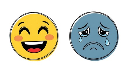 Emotional Duality - Happy and Sad Emoji Faces Illustration.