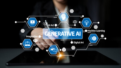 This image illustrates the concept of generative AI in digital art, showcasing how technology enhances creativity and imagination through innovative tools and methods. Tessel