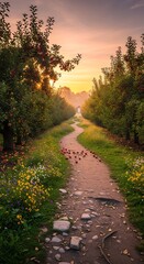 Obraz premium Path to Serenity - A Tranquil Walkway at Sunset.