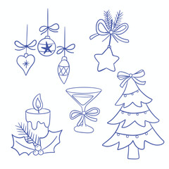 Hand-Drawn Christmas Clipart Holiday Line Art Elements, Minimal Outline