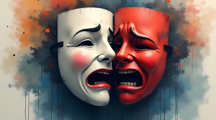 Abstract fusion of happy and sad theater masks