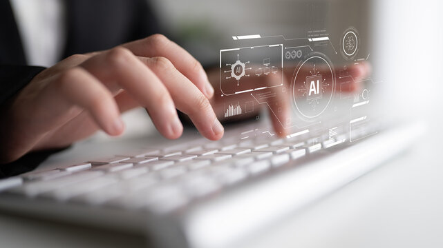AI interface showing how artificial intelligence powers systems. AI Artificial intelligence transforms data, enables automation, and AI artificial intelligence drives innovation. Latch - Powered by Adobe