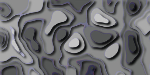Abstract topographic map with layered contour lines and subtle purple edges creating a dynamic, flowing, and dimensional background texture in grayscale tones