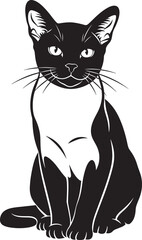 Elegant siamese cat silhouette sitting gracefully featuring distinctive pointed ears and bright alert eyes perfect for pet themed designs