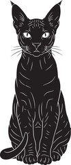 Elegant siamese cat silhouette sitting tall and alert with bright eyes a stylized line art portrait