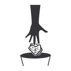 Isolated pictogram of a hand throwing trash into a bin, symbol for cleanliness, environmental awareness, and do not litter .