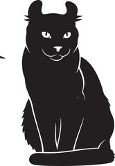 Majestic black cat silhouette sitting gracefully with alert ears and bright eyes perfect for pet lovers