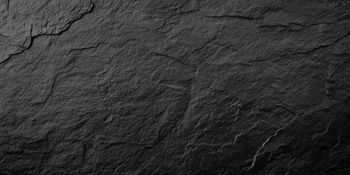 black concrete wall , grunge stone texture , dark gray rock surface background panoramic wide banner