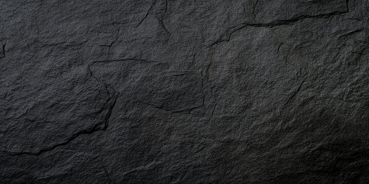 black concrete wall , grunge stone texture , dark gray rock surface background panoramic wide banner