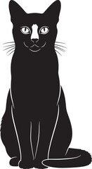 Elegant black cat silhouette sitting upright with white markings on face and subtle details elegant animal art