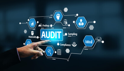 A digital representation illustrating key components of the audit process, showcasing elements like compliance and findings in a modern business environment. Tessel