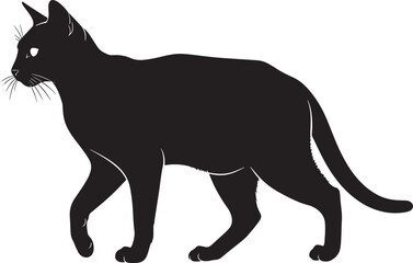 Elegant black cat silhouette walking with poise and grace side profile isolated on white canvas perfect for design projects