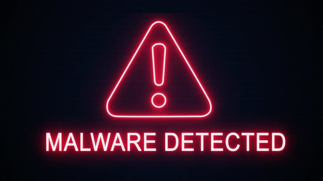 Malware detected alert icon with binary code background. The attention grabbing icon highlights the importance of digital safety in today's interconnected world.