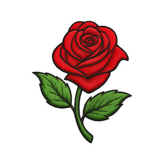 Red rose flower embroidery stitch art design transparent background