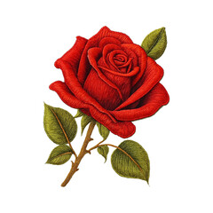 Red rose flower embroidery stitch art design transparent background