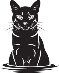 Elegant black cat silhouette sitting gracefully with detailed features and whiskers perfect for graphic design projects