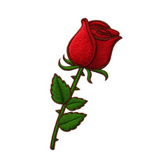 Red rose flower embroidery stitch art design transparent background