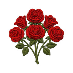 Red rose flower embroidery stitch art design transparent background