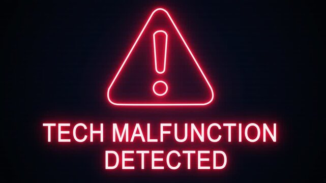 Tech malfunction detected alert icon with binary code background. The attention grabbing icon highlights the importance of digital safety in today's interconnected world.