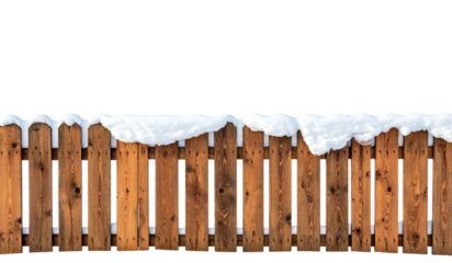 Wooden Fence Covered with Snow Isolated on Transparent Background (PNG)