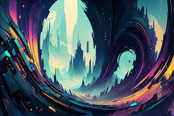 Creative abstract design with messy and rough edges. Blue and orange coloring. Futuristic anti utopic background